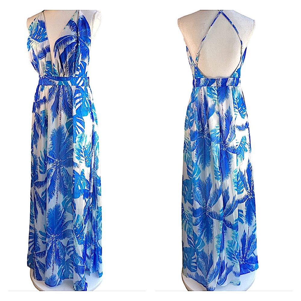 Tropical Chiffon Halter Maxi Dress